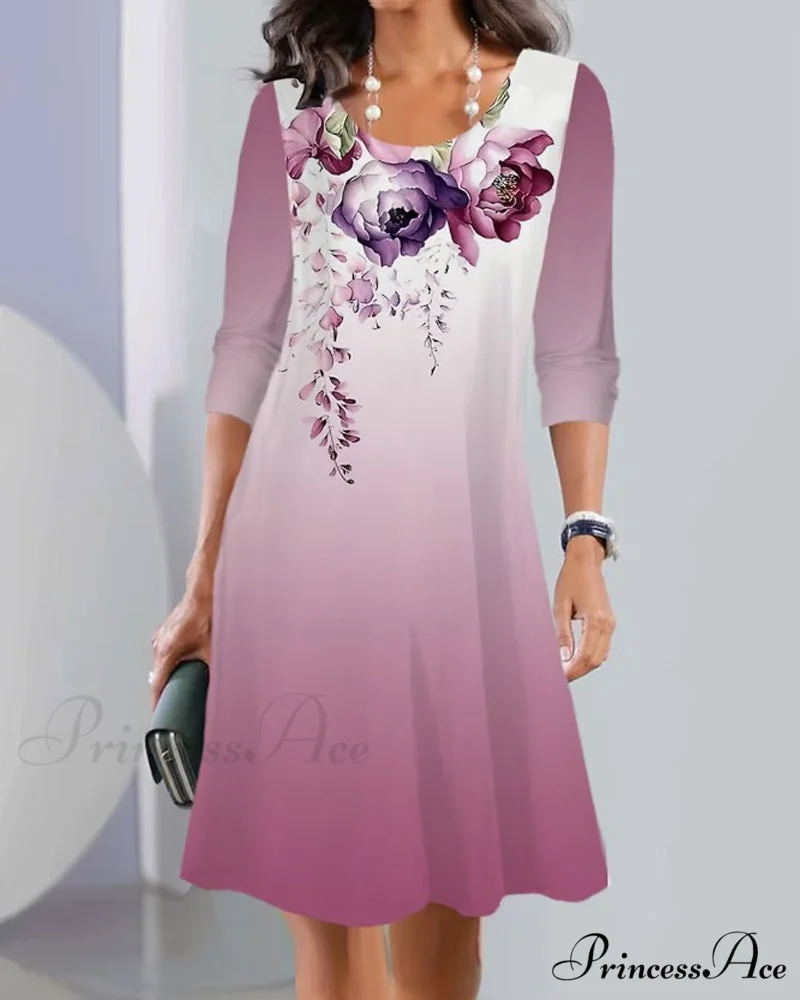 Long Sleeve Crew Neck Dress with Print - Image 4