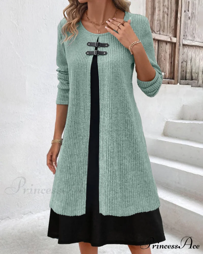Ribbed Patchwork Long Sleeve Dress - Image 5