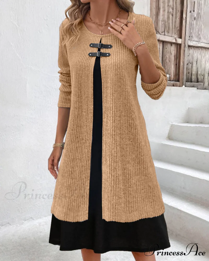 Ribbed Patchwork Long Sleeve Dress - Image 6