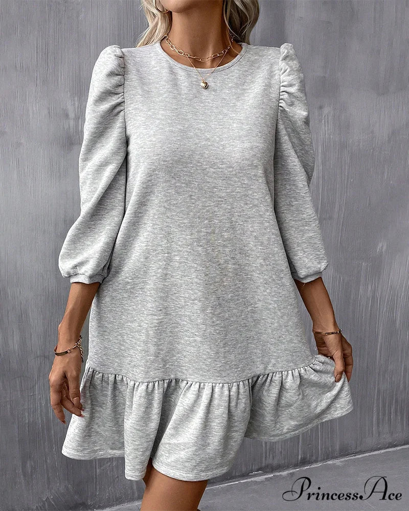 Puff Sleeve Dress in Solid Color - Image 3