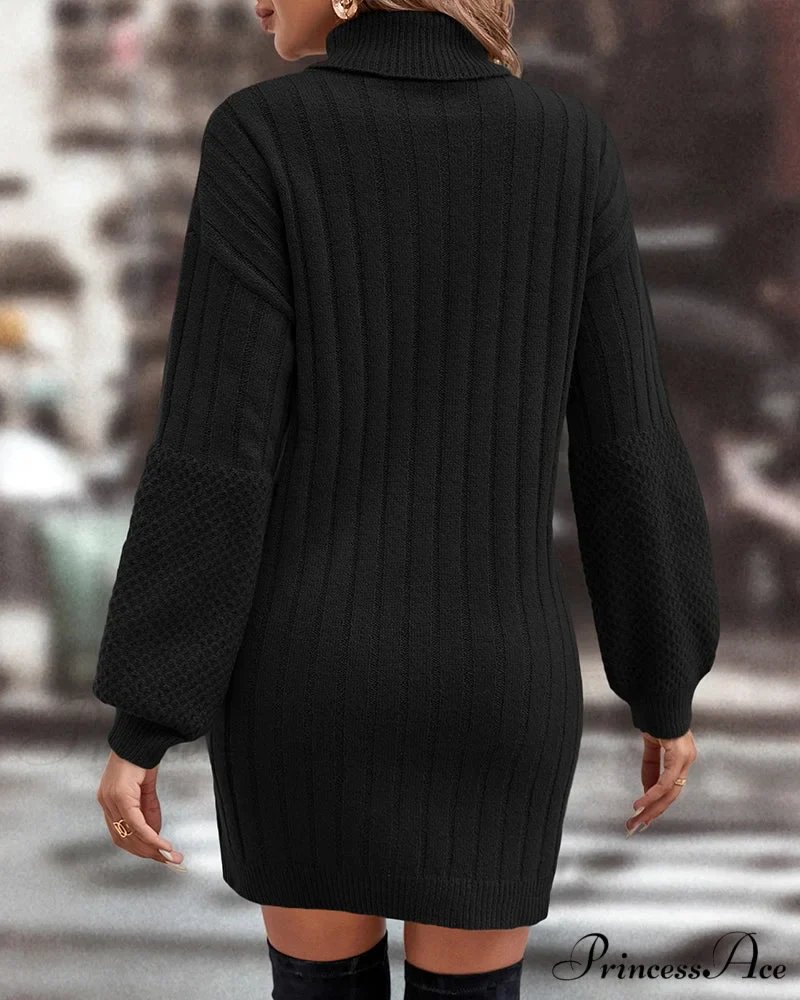 Solid Color High Neck Sweater Dress - Image 2