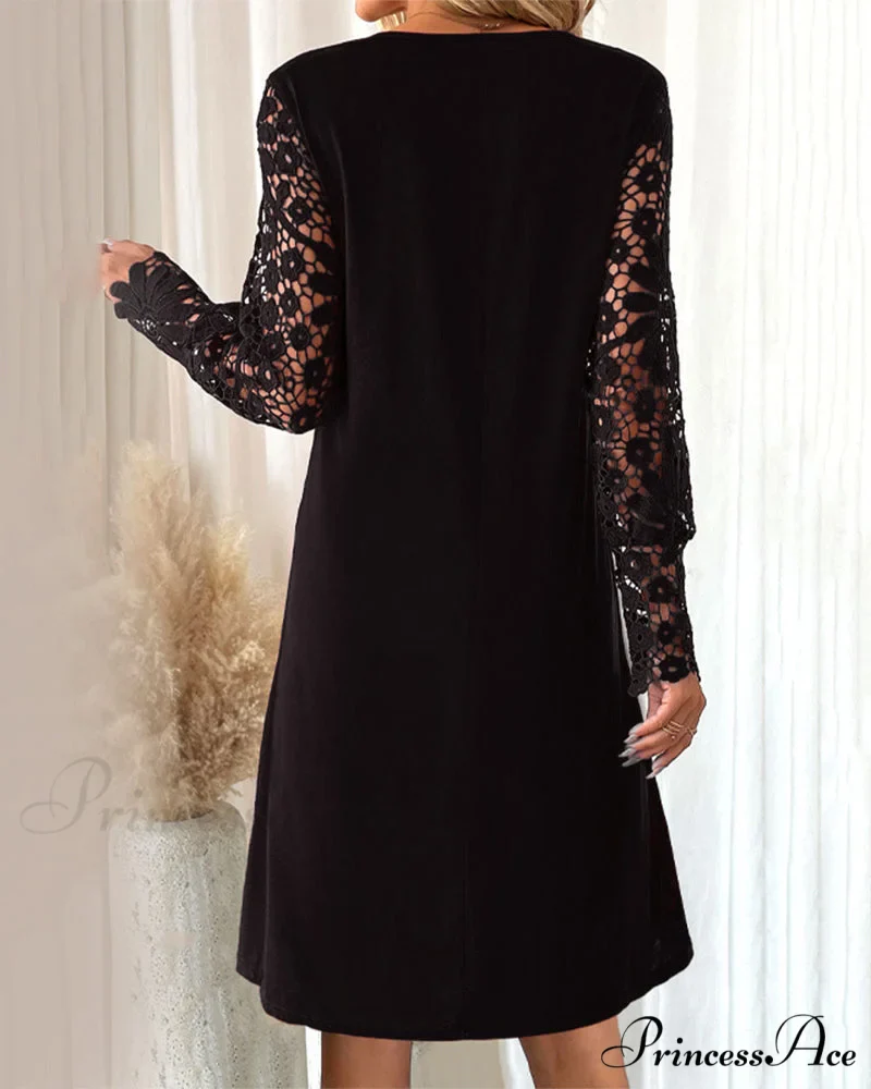 Lace Sleeve Dress with Pleated Detail - Image 5
