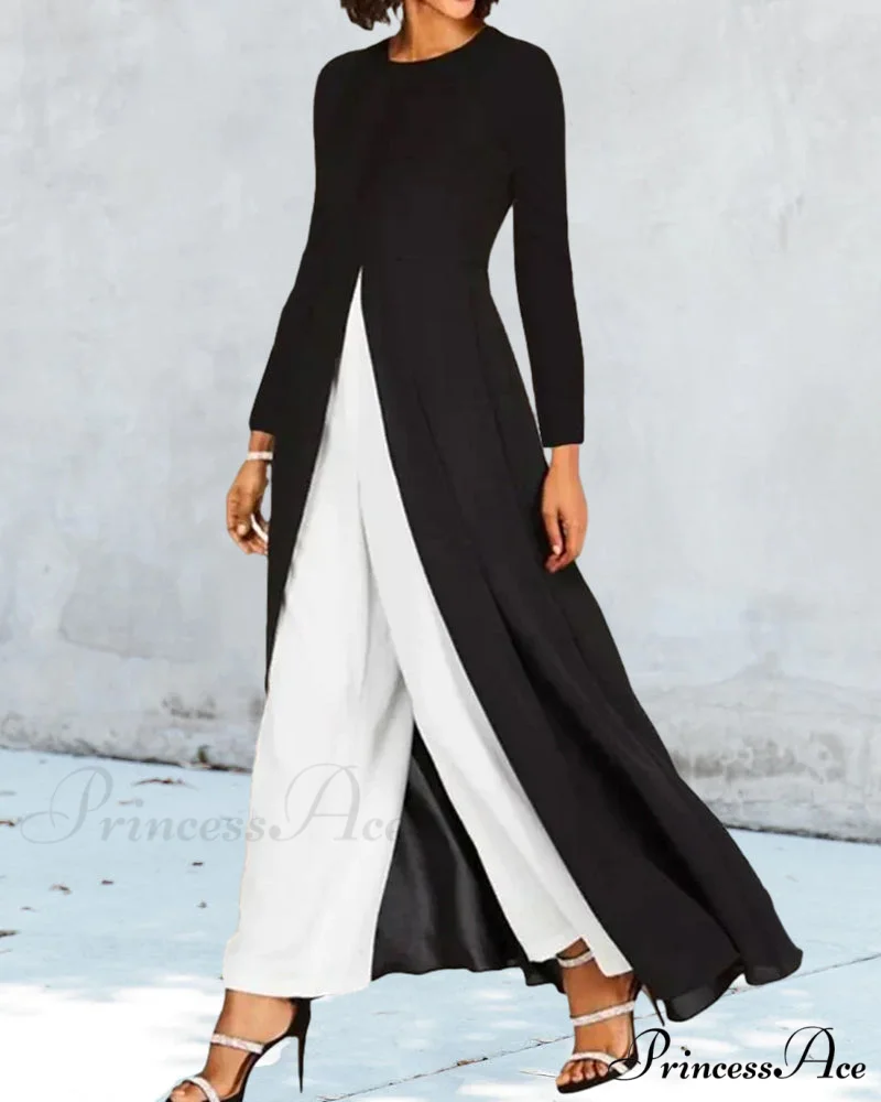 Elegant Long Dress with Slit - Solid Color - Image 2
