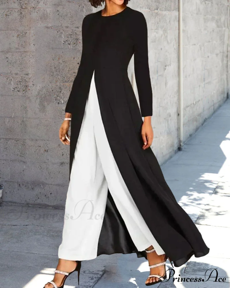 Elegant Long Dress with Slit - Solid Color - Image 3