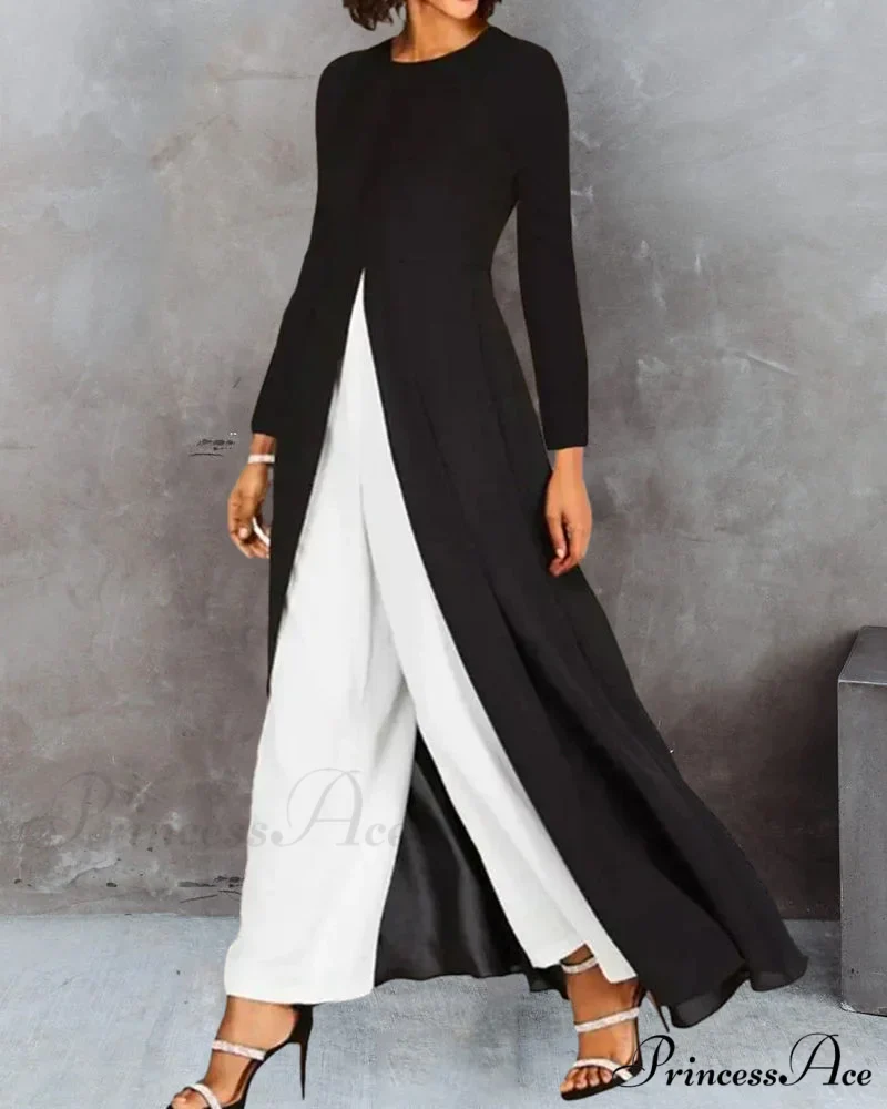 Elegant Long Dress with Slit - Solid Color - Image 4