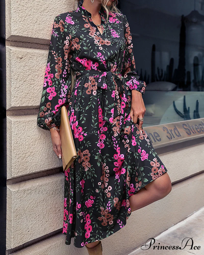 V Neck Dress with Floral Print - Image 2