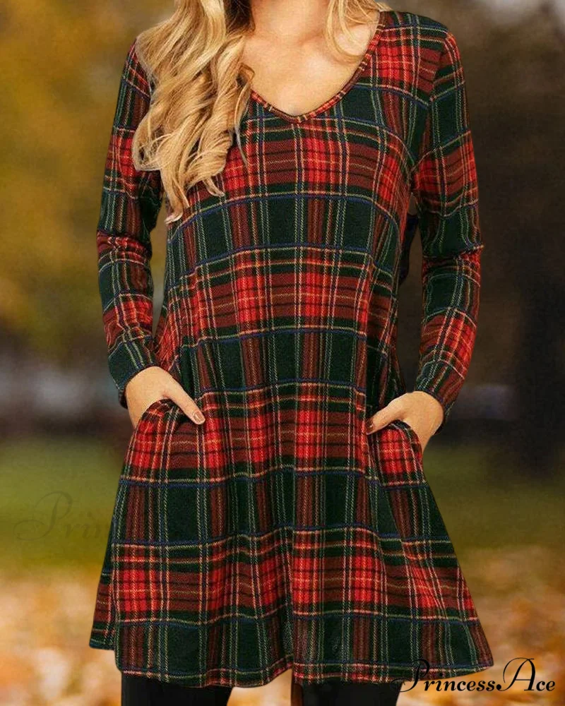 Checkered Print Loose Dress - Christmas Edition - Image 2