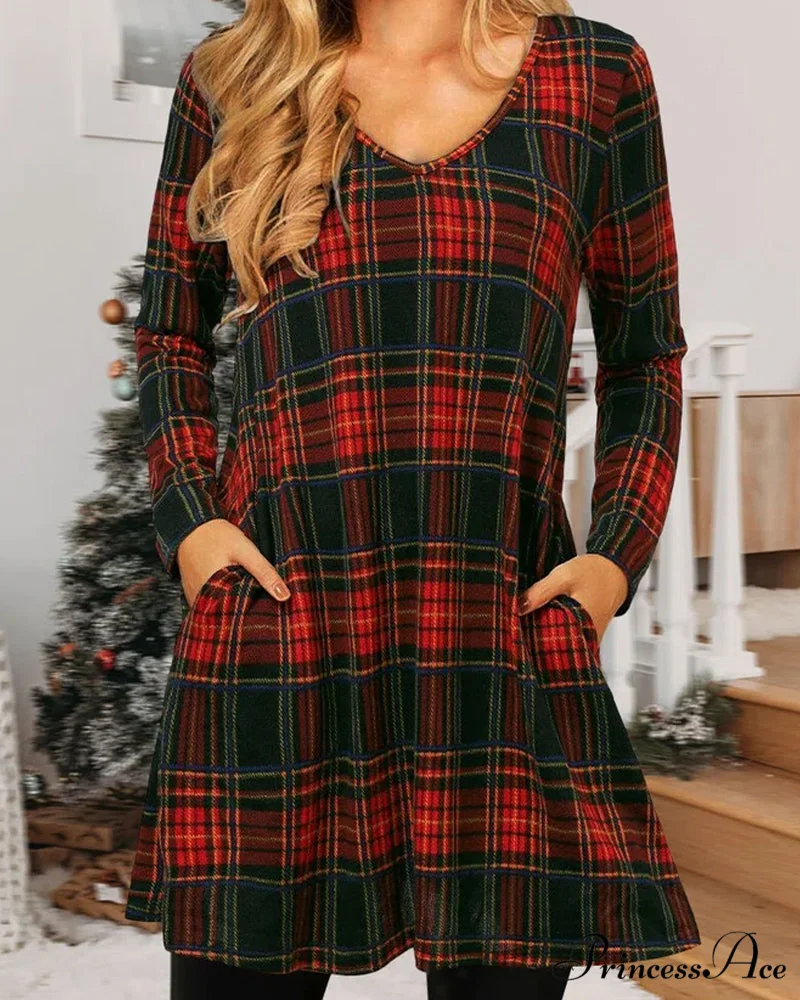 Checkered Print Loose Dress - Christmas Edition - Image 3