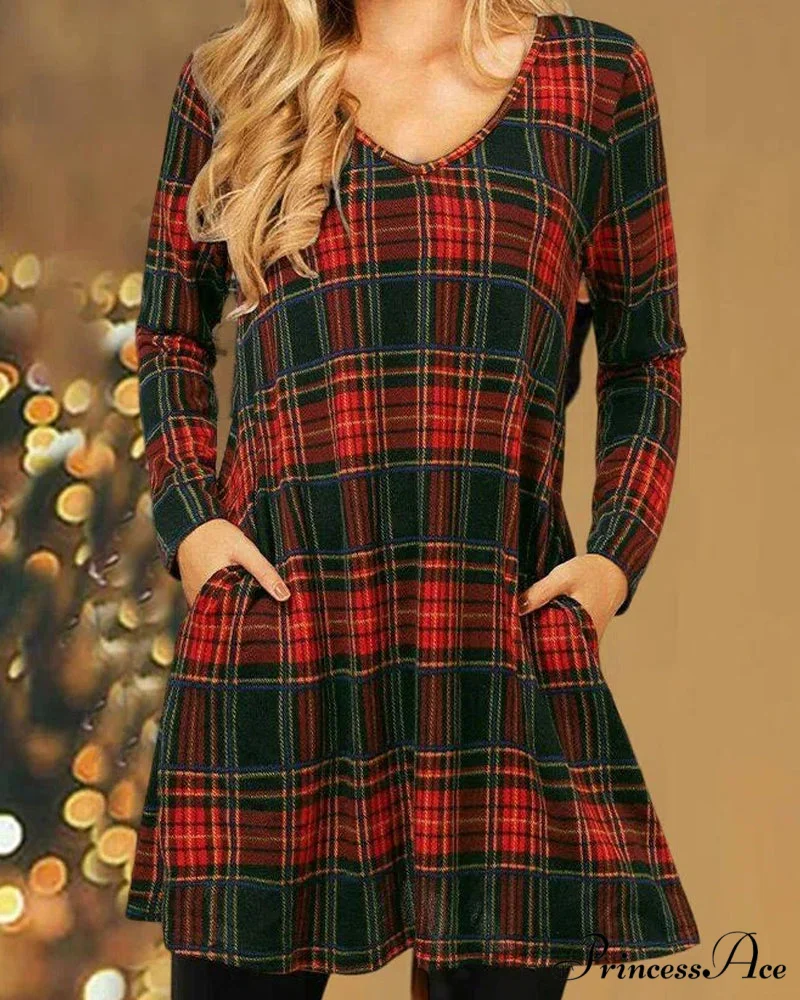 Checkered Print Loose Dress - Christmas Edition - Image 6