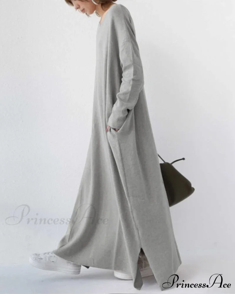 V Neck Swing Dress - Long Sleeve - Image 2