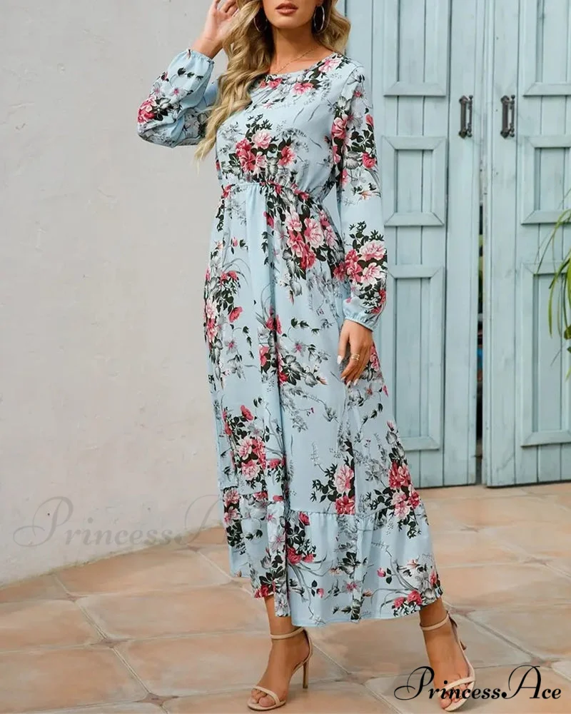 Floral Print Round Neck Dress - Image 3