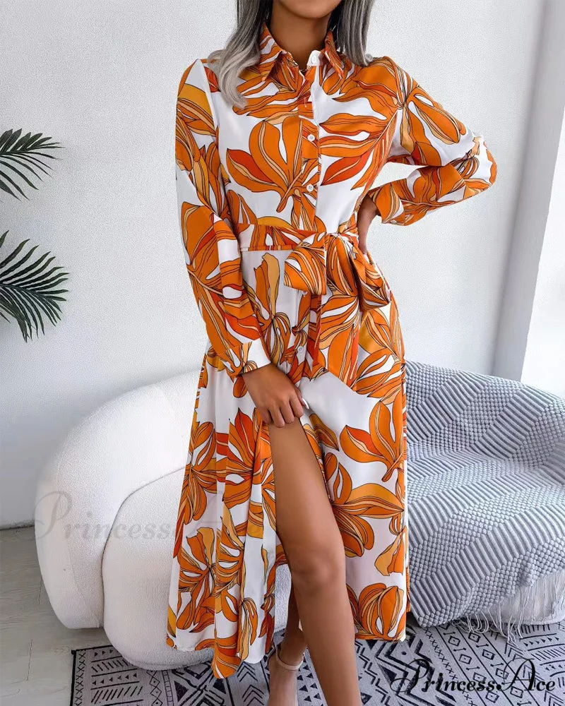 Floral Print Lapel Shirt Dress with Contrast - Image 13