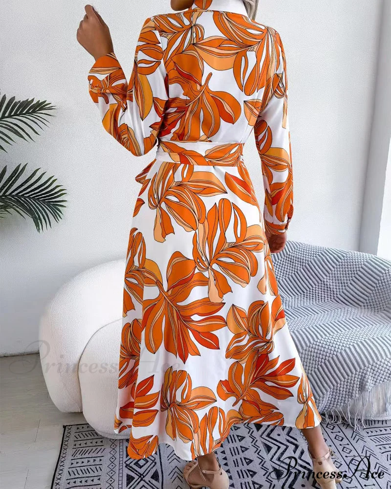 Floral Print Lapel Shirt Dress with Contrast - Image 15
