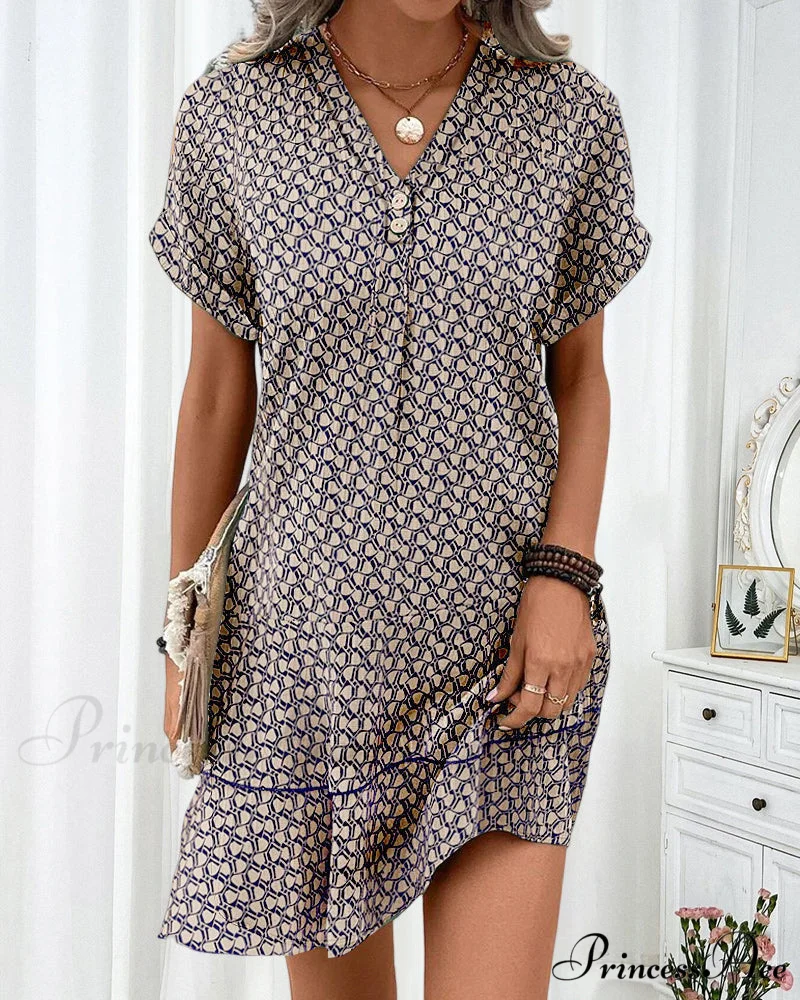Casual V Neck Short Sleeve Dress - Image 3