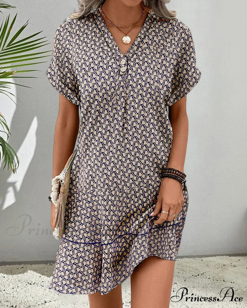 Casual V Neck Short Sleeve Dress - Image 4