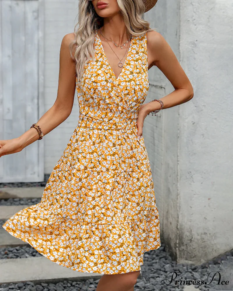 Floral V-neck A-line Dress - Image 2
