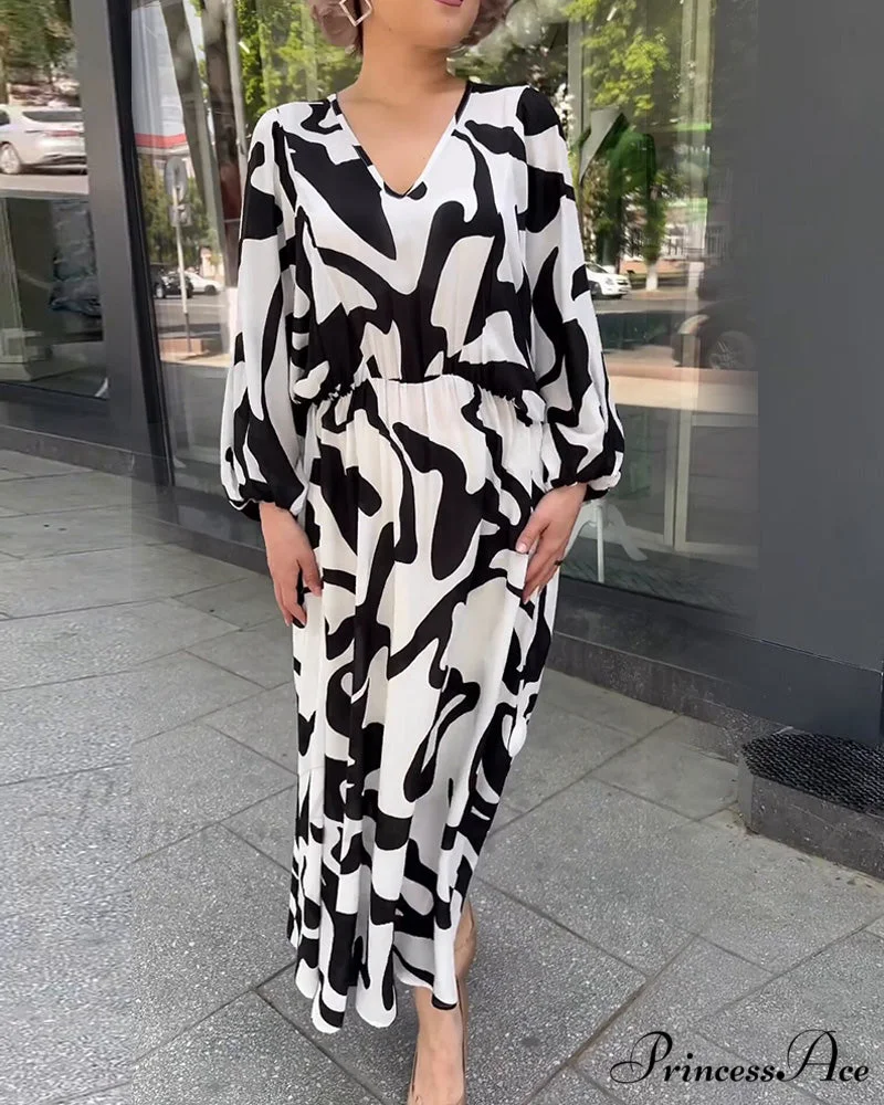 Elegant Long-Sleeved Dress with Fashion Print - Image 3