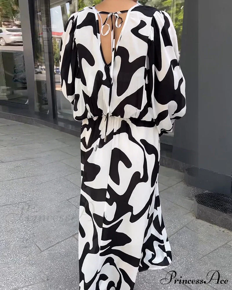 Elegant Long-Sleeved Dress with Fashion Print - Image 5