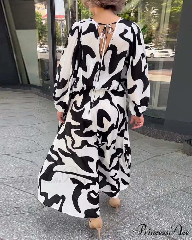 Elegant Long-Sleeved Dress with Fashion Print - Image 6