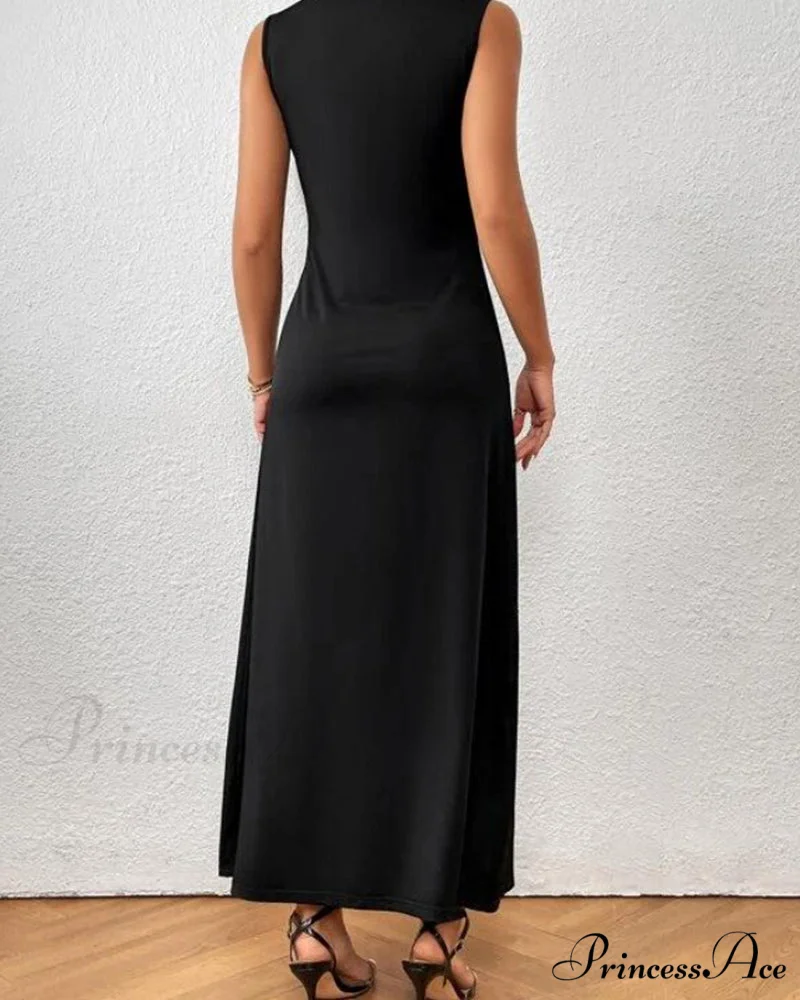 Solid color V-neck maxi dress - Image 3