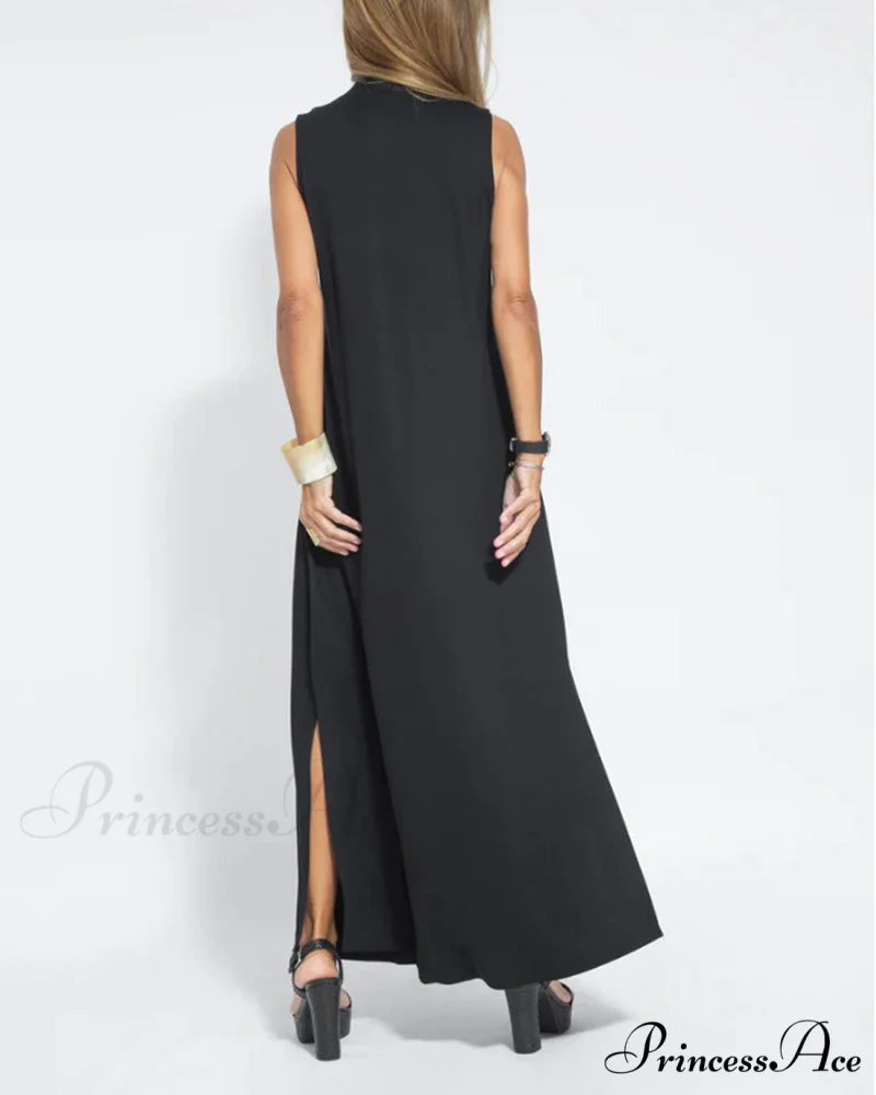 V-neck sleeveless dress in solid color - Image 5