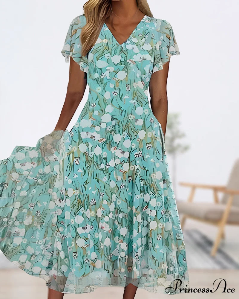 Fitted short-sleeved dress with floral print - Image 3