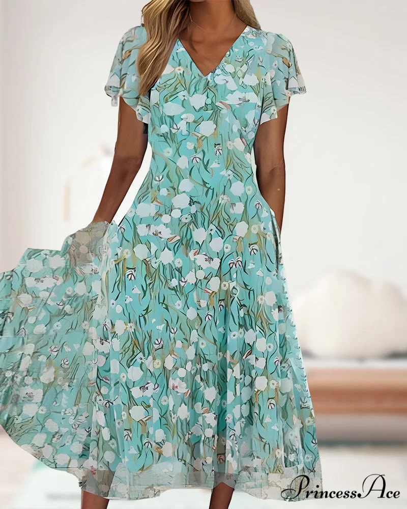 Fitted short-sleeved dress with floral print - Image 4