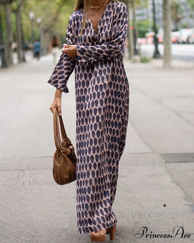 V-neck Polka Dot Print Dress - Image 6