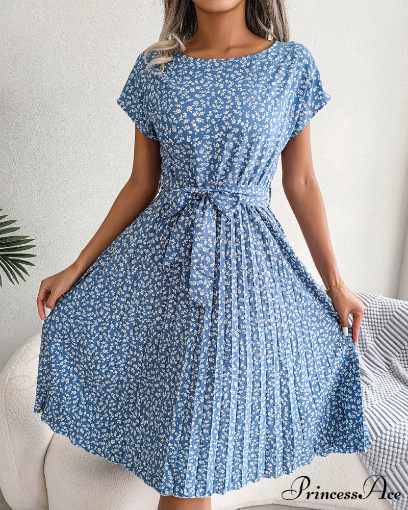 Floral Print Tie Dress - Short Sleeve - Image 5