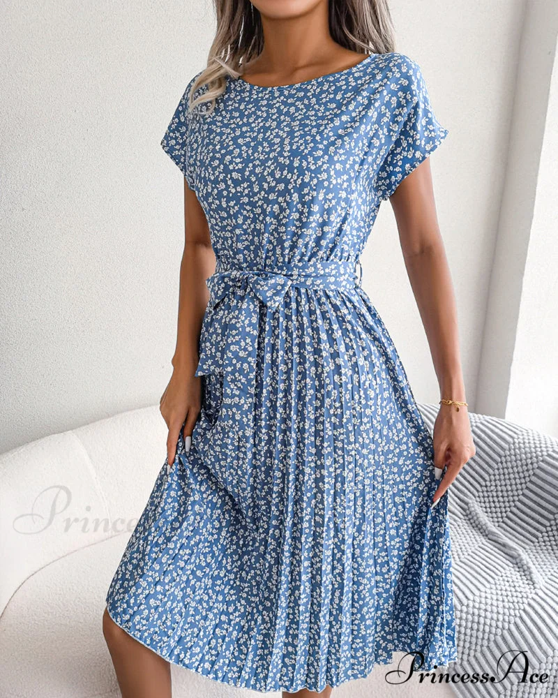 Floral Print Tie Dress - Short Sleeve - Image 6
