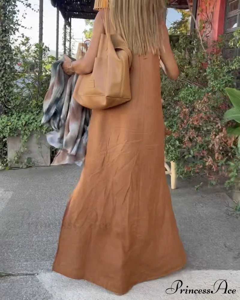 Halter Dress with Slit - Solid Color - Image 4