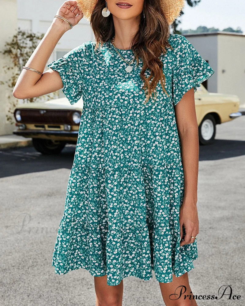 Floral and Leopard Print Short Sleeve Dress - Image 4