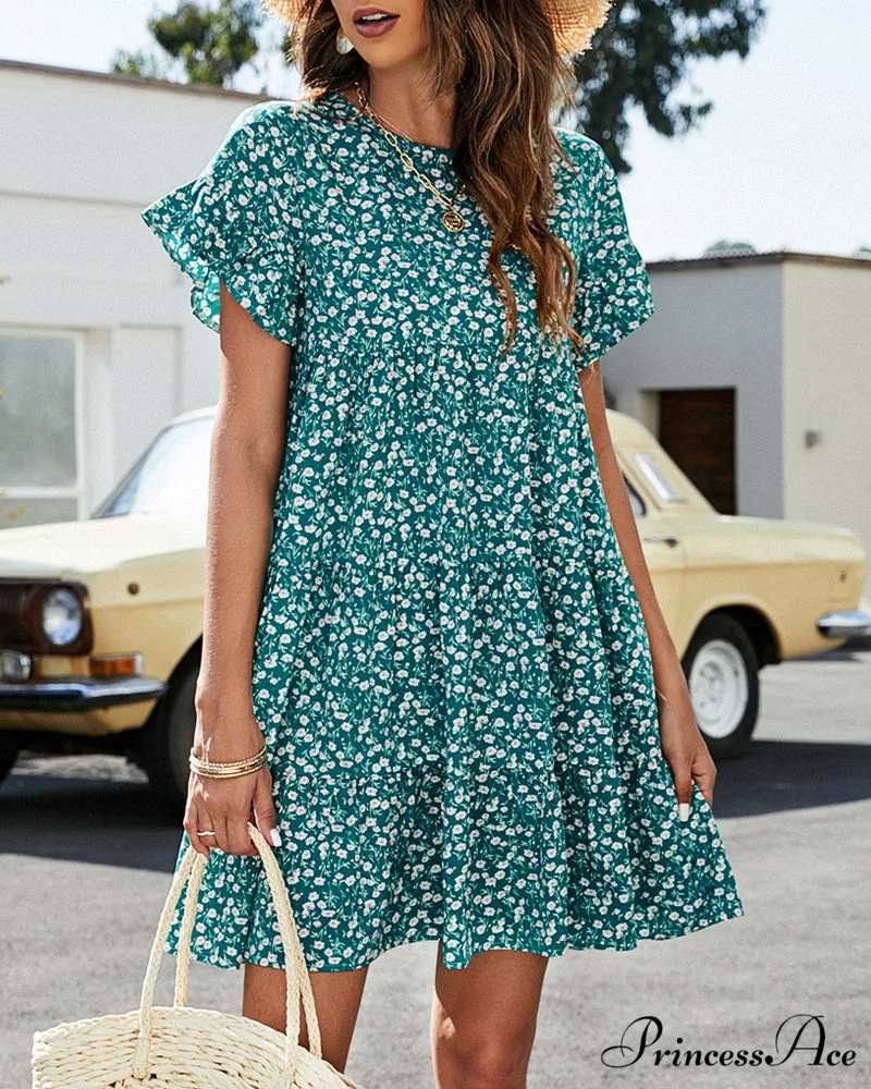 Floral and Leopard Print Short Sleeve Dress - Image 5
