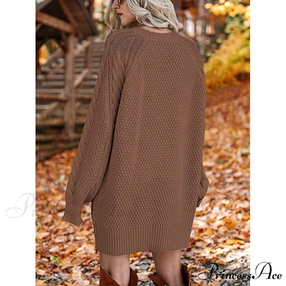 Women's Crewneck Cable Knit Chunky Pullover Sweater Dress - Image 11