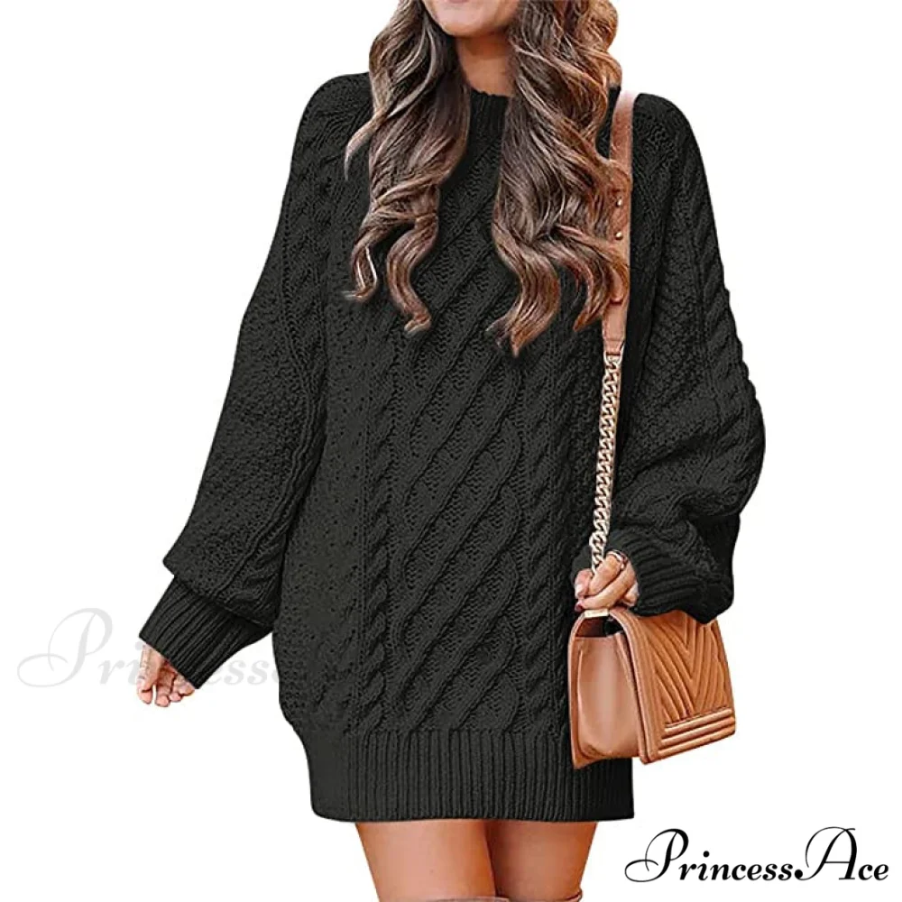 Women's Crewneck Cable Knit Chunky Pullover Sweater Dress - Image 12