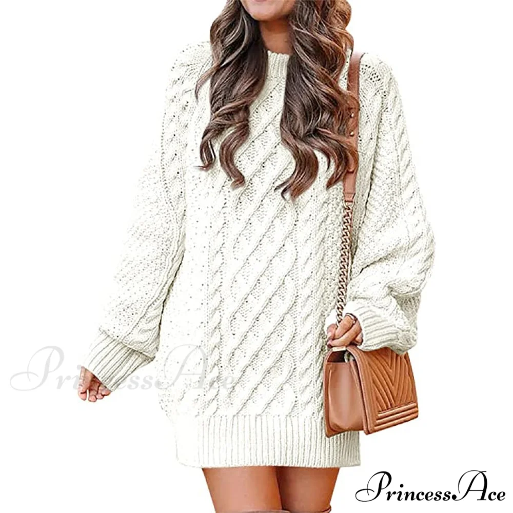 Women's Crewneck Cable Knit Chunky Pullover Sweater Dress - Image 13