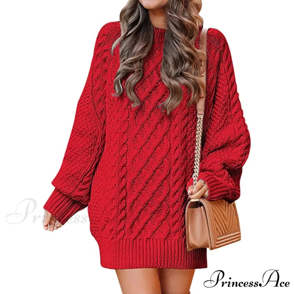 Women's Crewneck Cable Knit Chunky Pullover Sweater Dress - Image 14