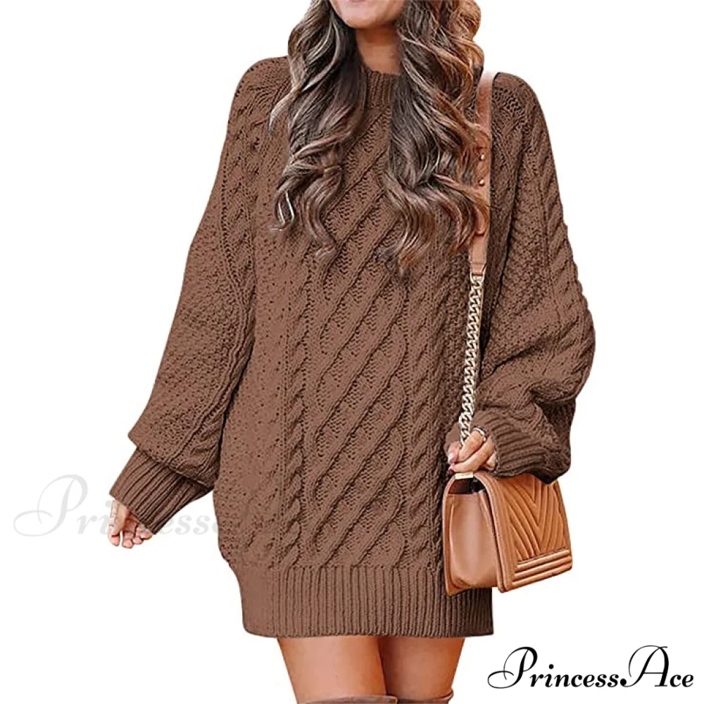 Women's Crewneck Cable Knit Chunky Pullover Sweater Dress - Image 15