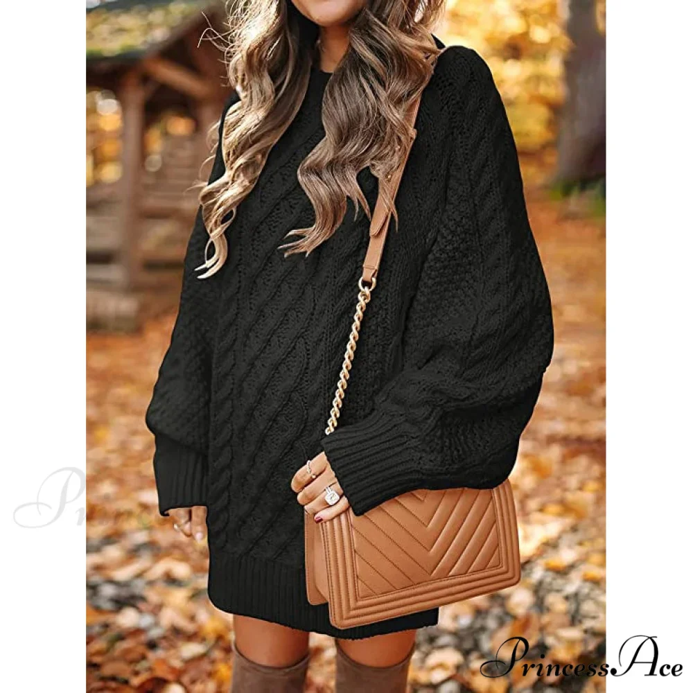 Women's Crewneck Cable Knit Chunky Pullover Sweater Dress - Image 2