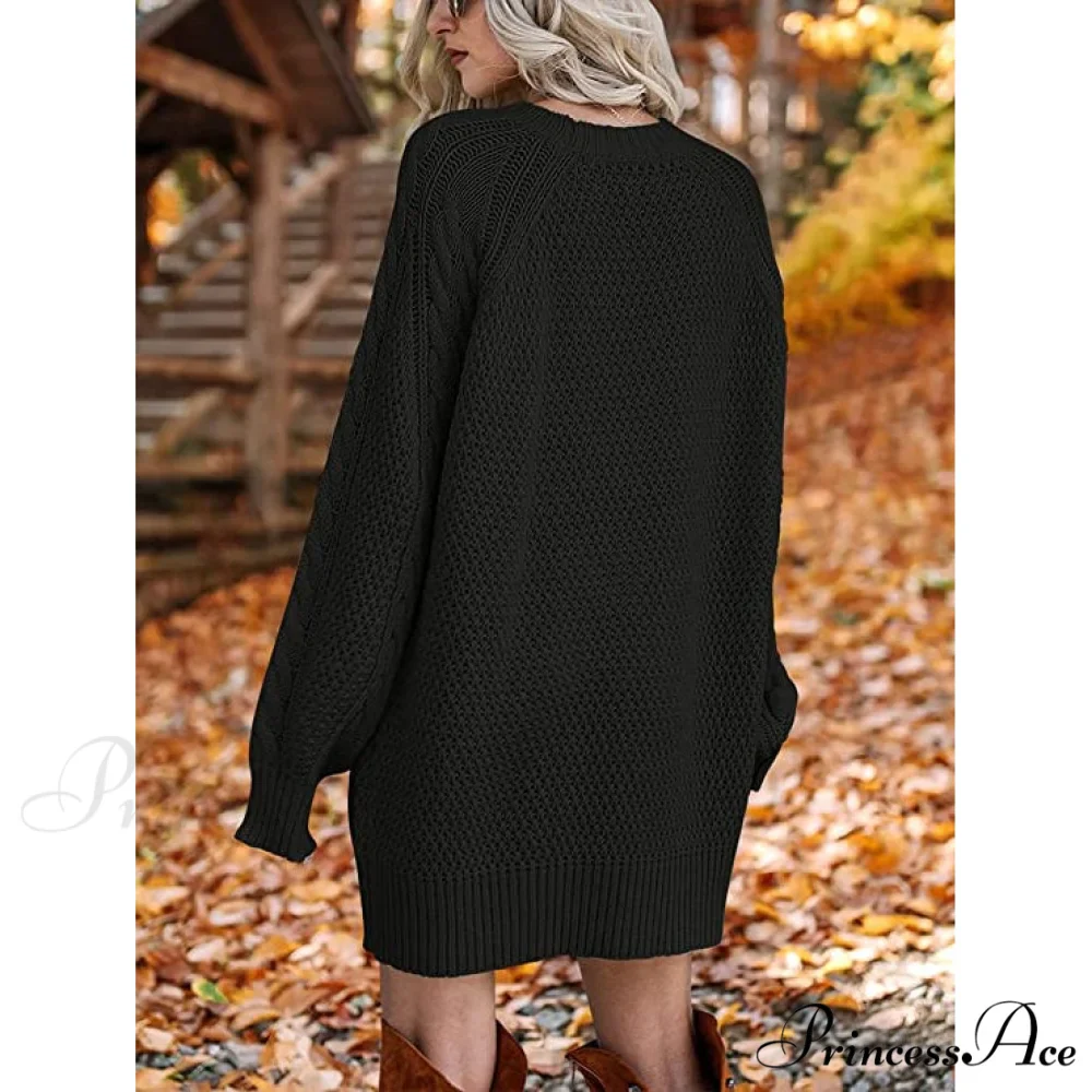 Women's Crewneck Cable Knit Chunky Pullover Sweater Dress - Image 3