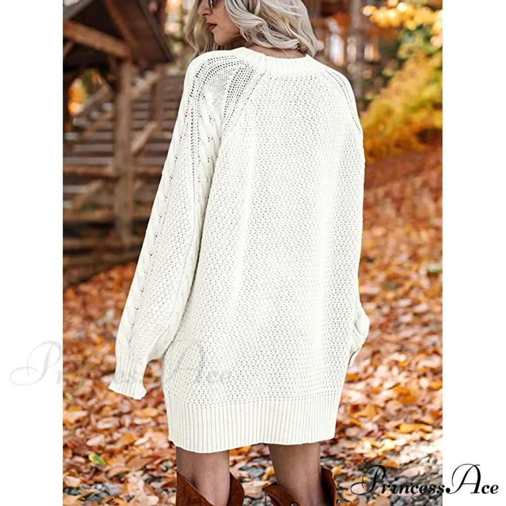 Women's Crewneck Cable Knit Chunky Pullover Sweater Dress - Image 6