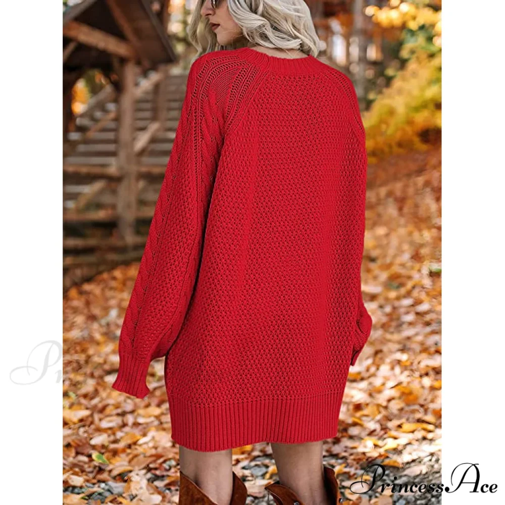 Women's Crewneck Cable Knit Chunky Pullover Sweater Dress - Image 8