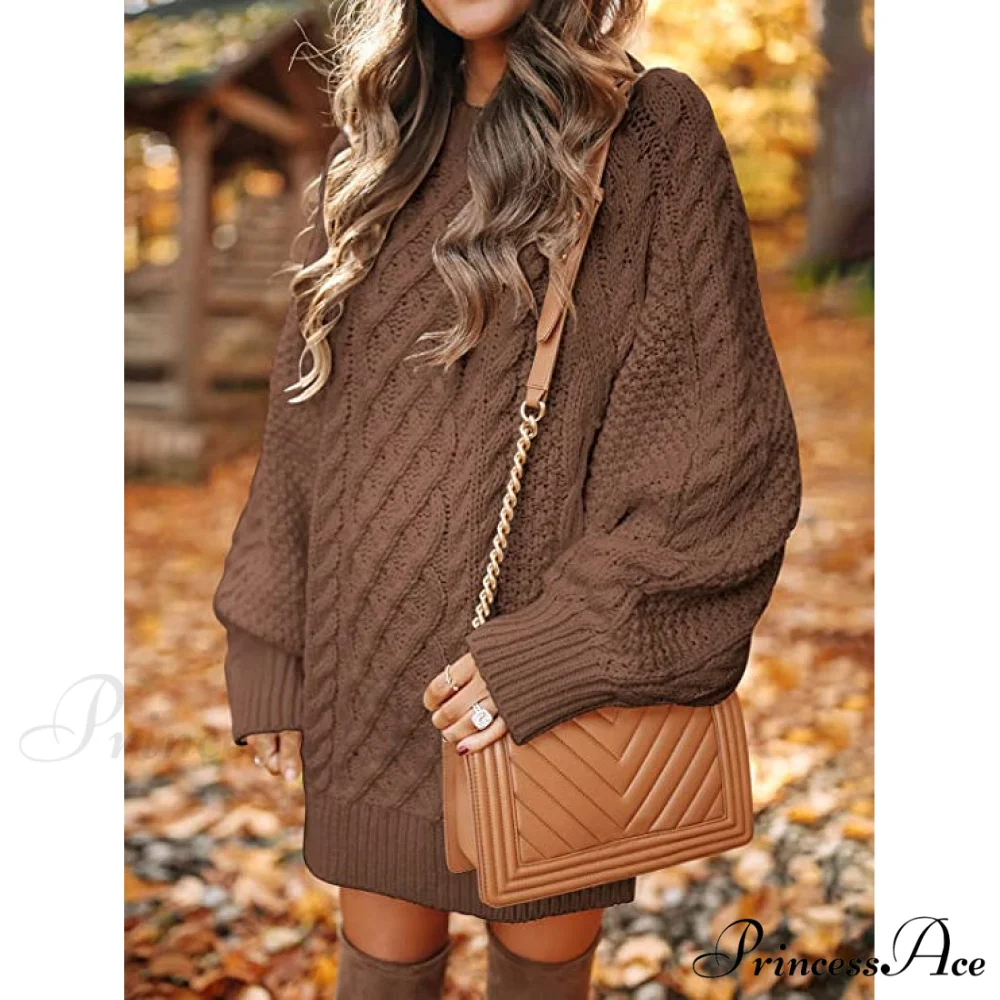 Women's Crewneck Cable Knit Chunky Pullover Sweater Dress - Image 9