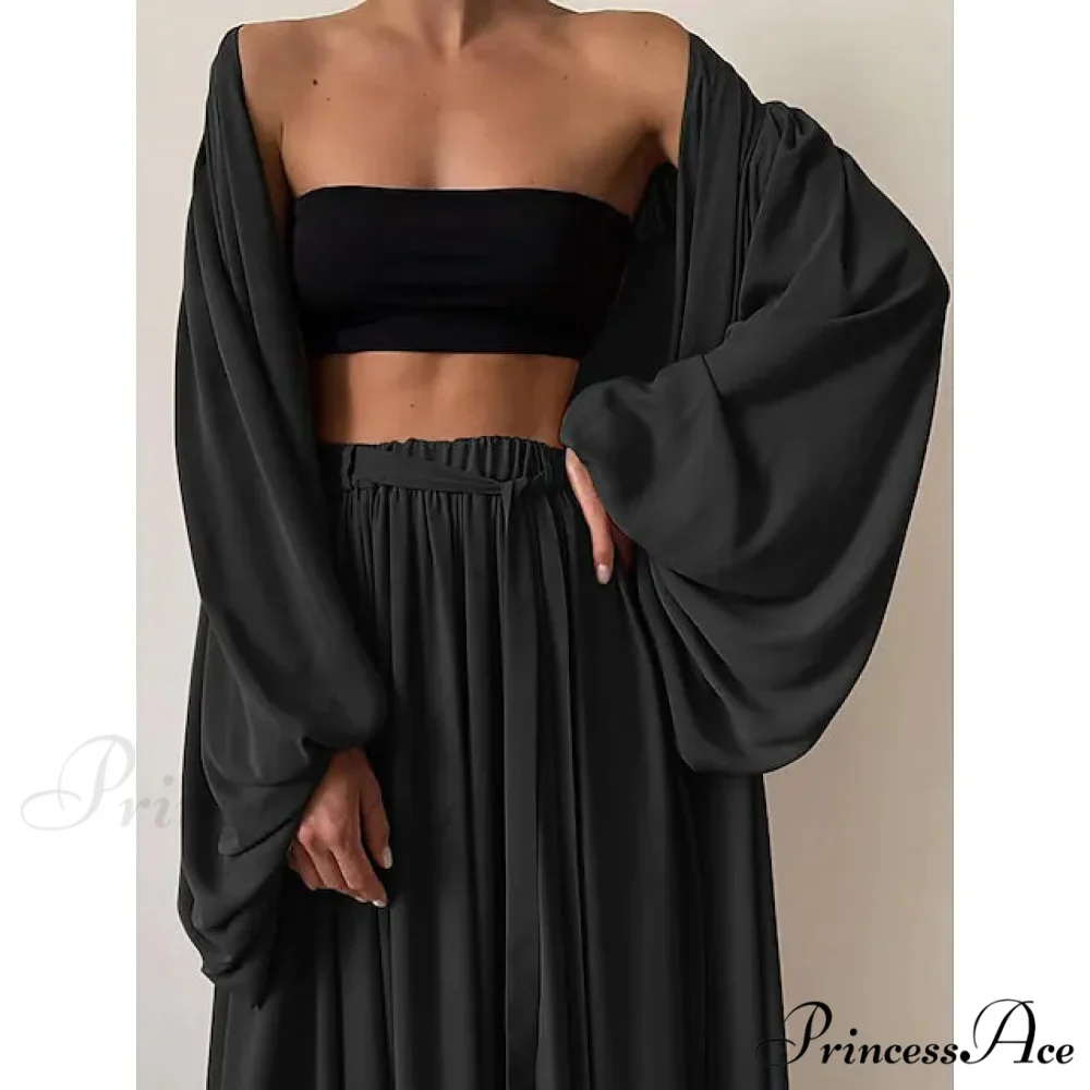 Boho Solid Color Plus Size Women's 3-Piece Set - Image 2