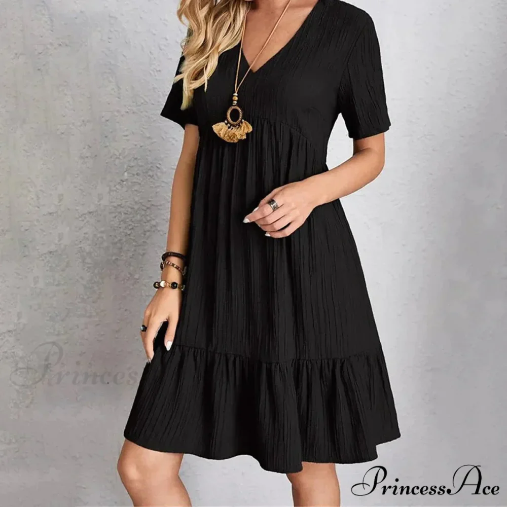 Casual Ruffle V Neck Midi Shift Dress for Women - Image 2