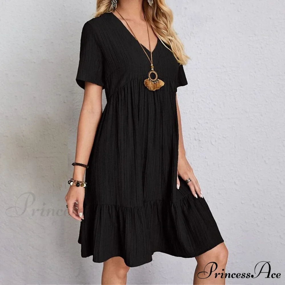 Casual Ruffle V Neck Midi Shift Dress for Women - Image 3