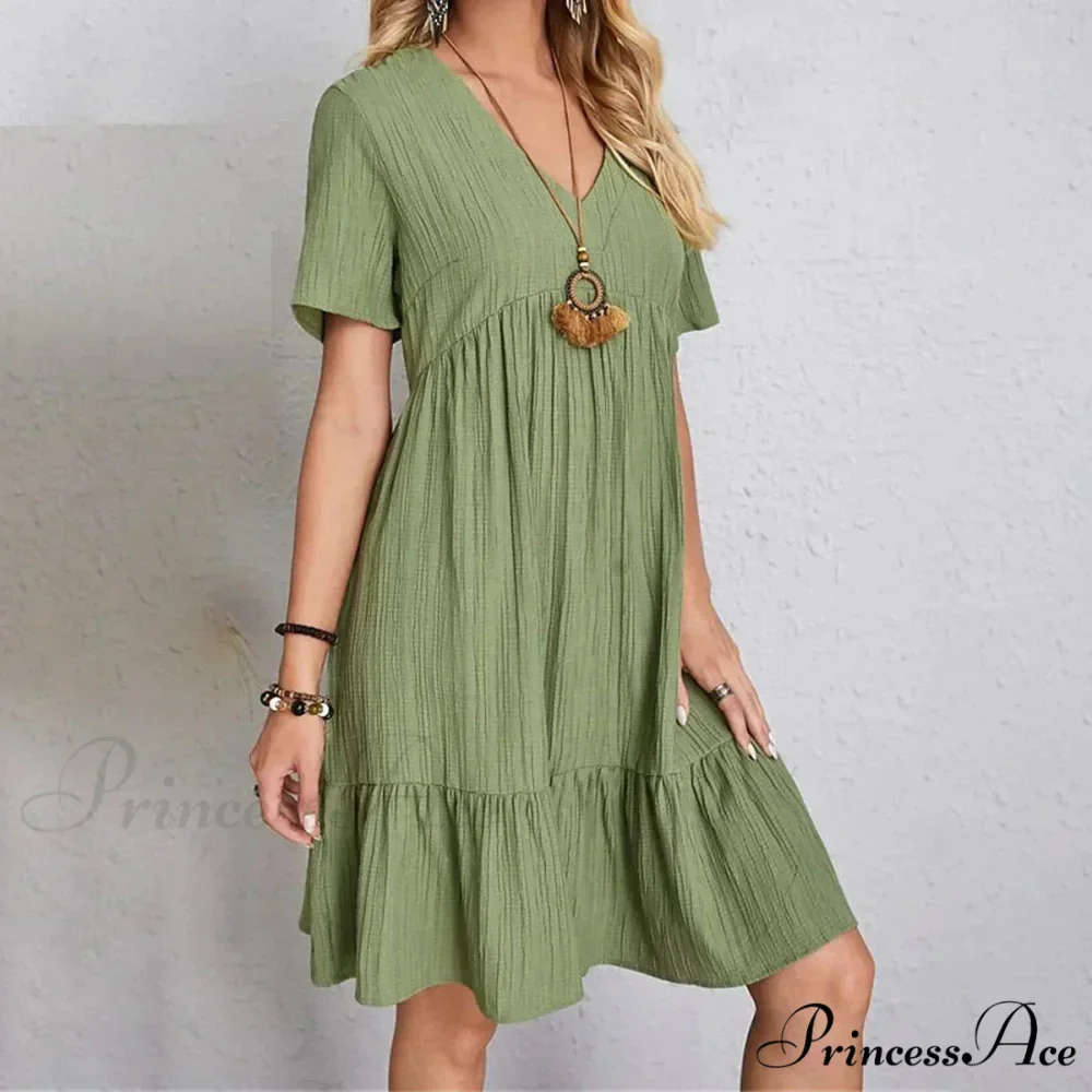 Casual Ruffle V Neck Midi Shift Dress for Women - Image 5