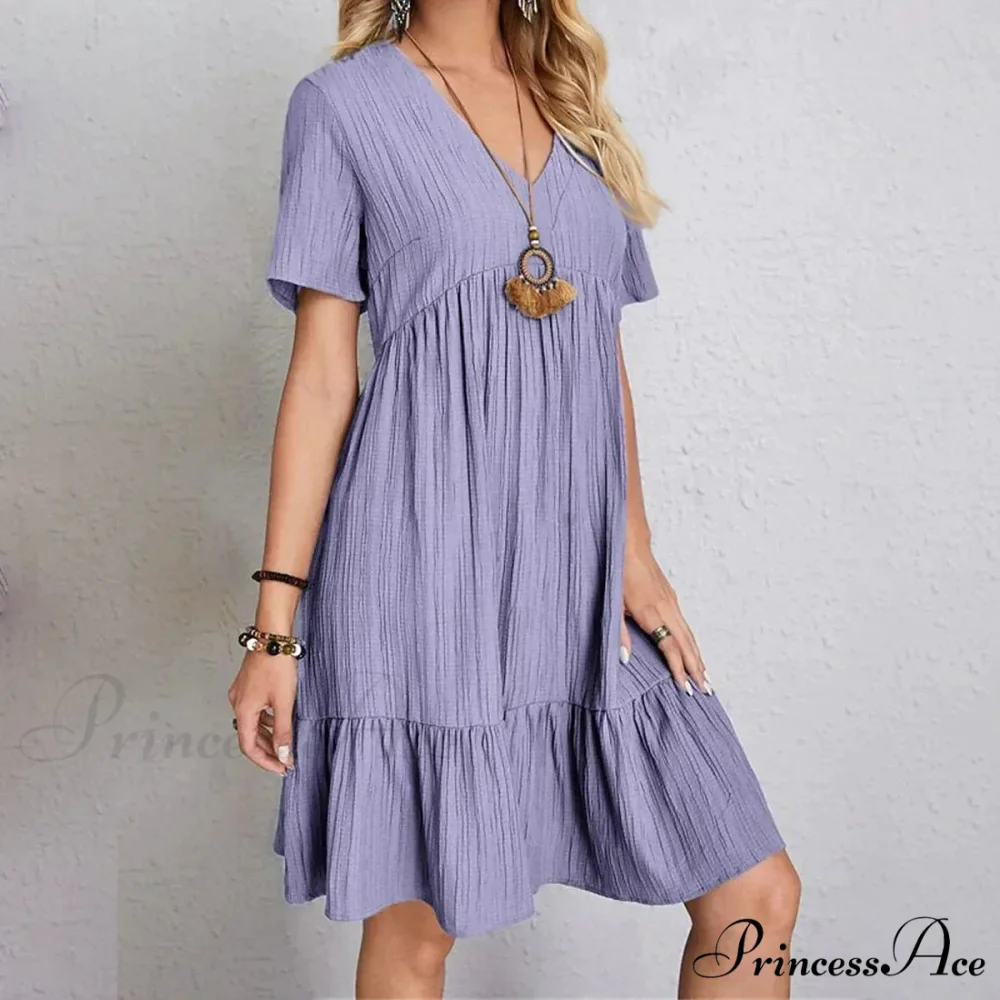 Casual Ruffle V Neck Midi Shift Dress for Women - Image 6