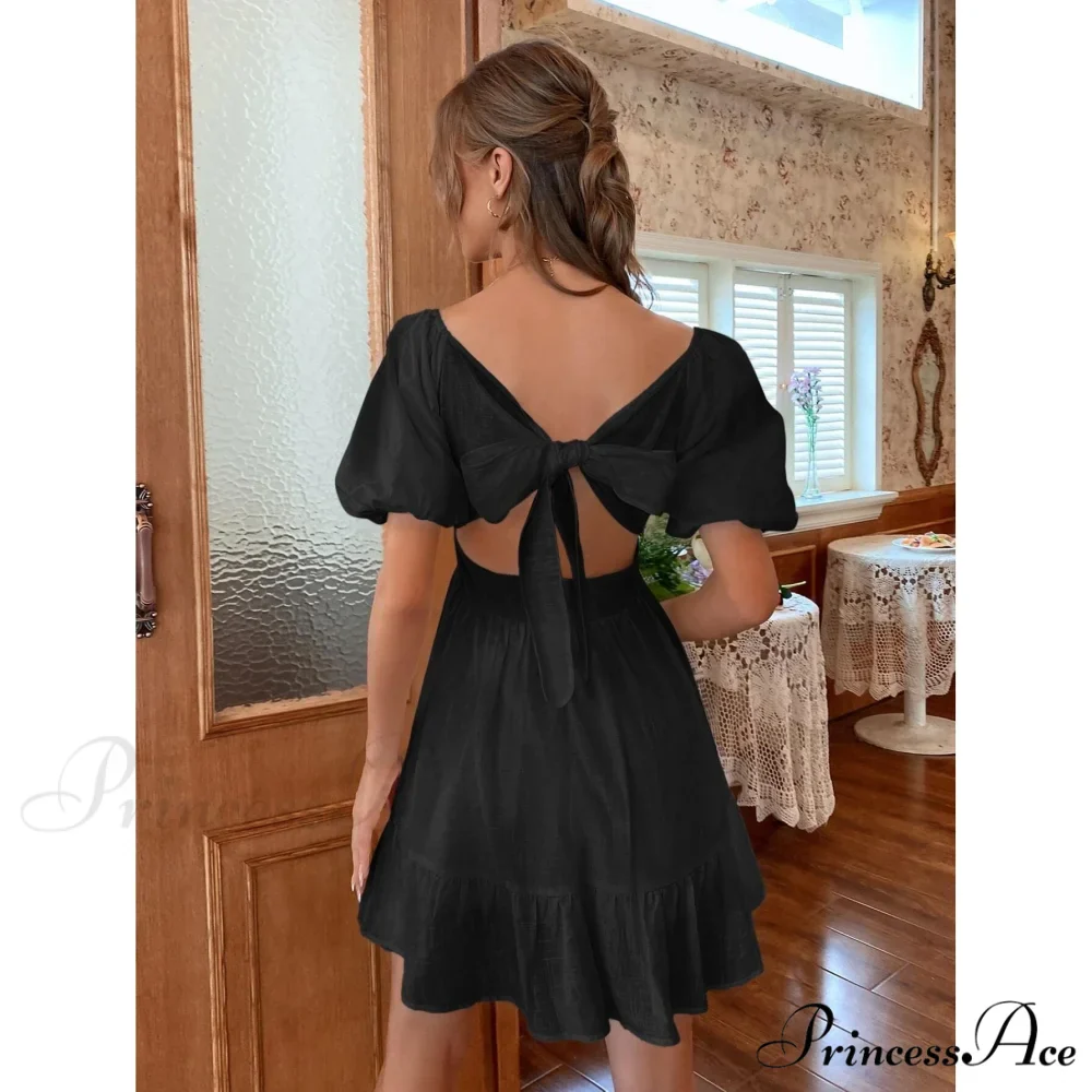 Flounce Hem Dress with Tie Back - Image 2