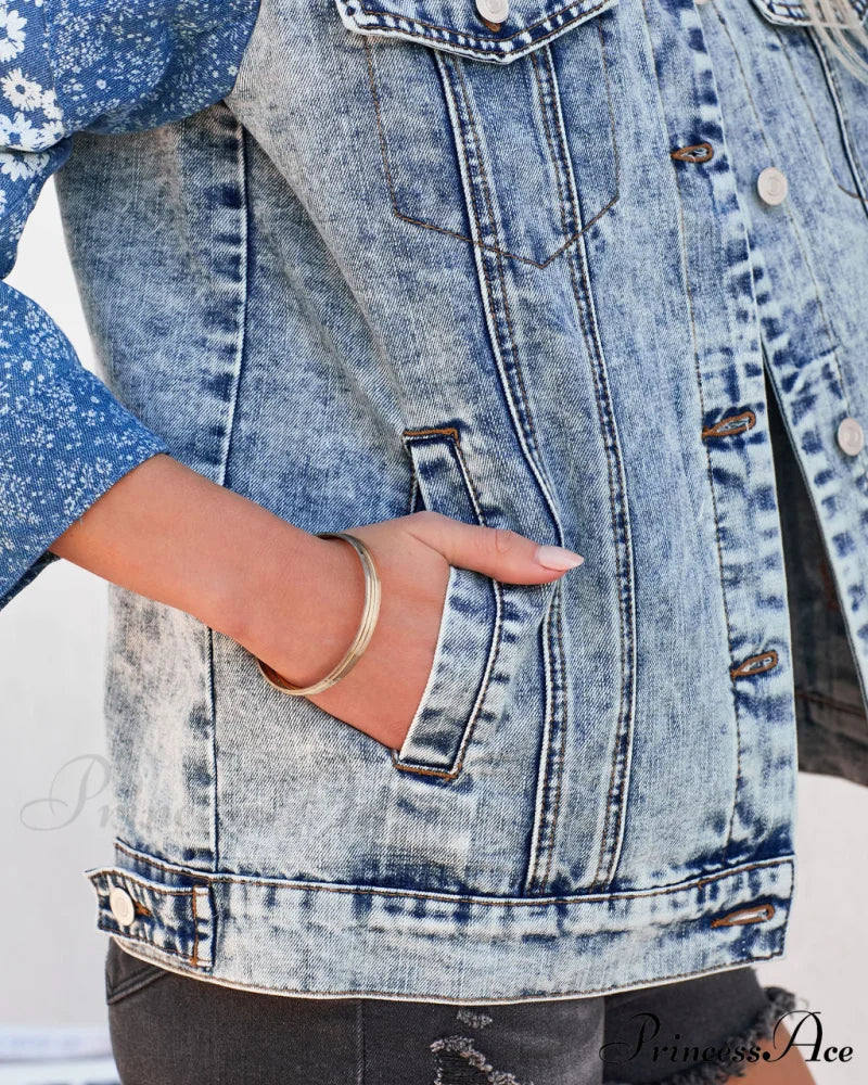 Lotus Patchwork Denim Jacket with Pockets - Image 4